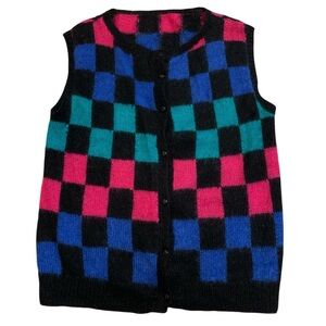 Vintage 80s/90s Mohair Checkerboard Cardigan Vest Size Large
